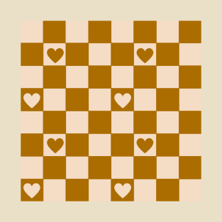 Checkerboard Brown Hearts Half Retro T-Shirt