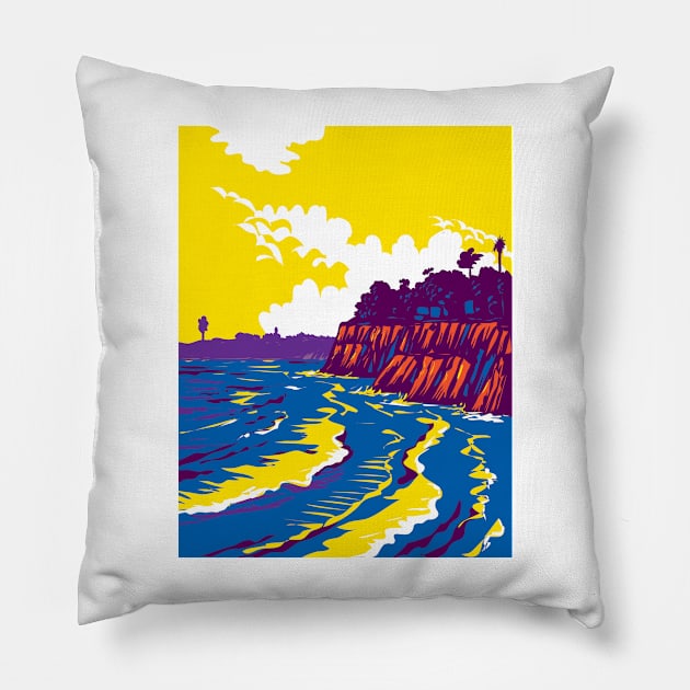 Campus Point Beach on Lagoon Road Isla Vista California WPA Poster Art Pillow by retrovectors