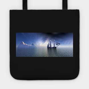 Pirate Ship In blue sky and beautiful calm sea. Tote