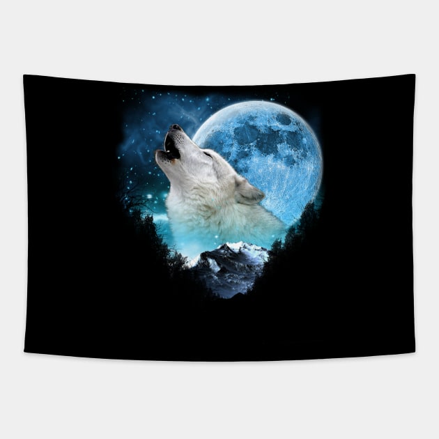 White Wolf Call Of The Wild Full Moon Escape Tapestry by Ratherkool