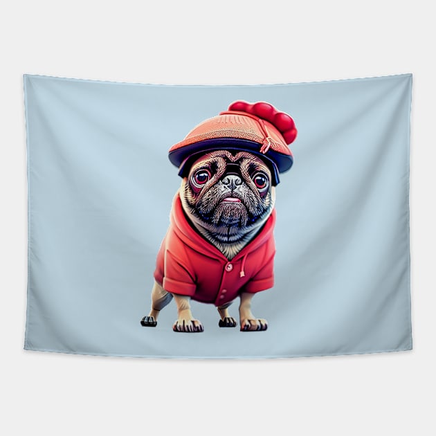 Grandma Pug in Cloche Hat - Cute Pug in Vintage Style Hat Tapestry by fur-niche