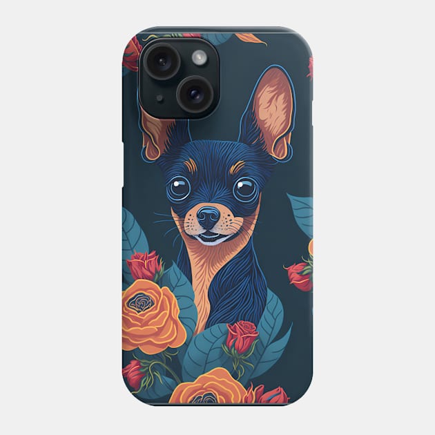 Dogs, Toy Terrier and flowers, dog, style vector (red flowers Toy Terrier 2 version) Phone Case by xlhombat