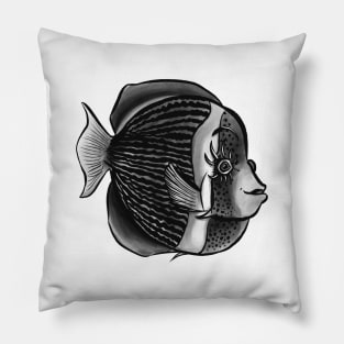 Cute Fish With Eyelashes Black And White Digital Ink Pillow