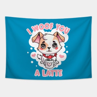 Woof You a Latte: Cute Puppy with Coffee Mug Tapestry