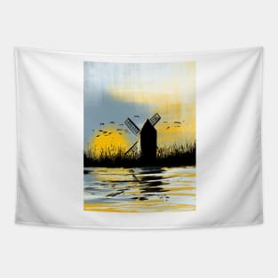 Windmill in the sunset Tapestry