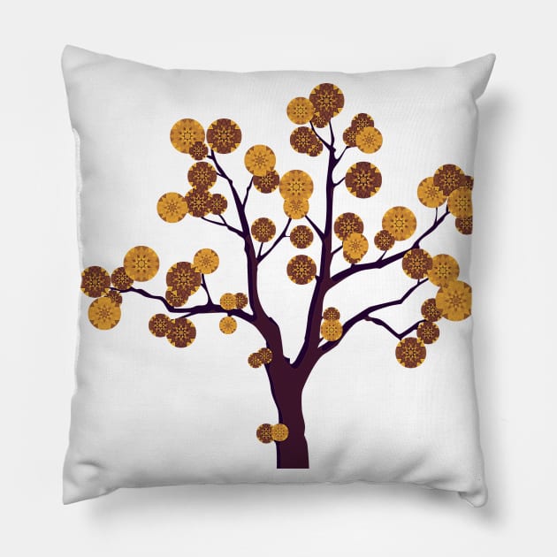 Autumn tree with yellow mandala leaves Pillow by Bailamor