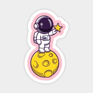 Astronaut Holding Star On Moon Cartoon Magnet