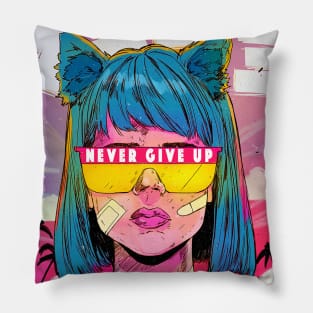 japanese anime girl - Never Give Up Pillow