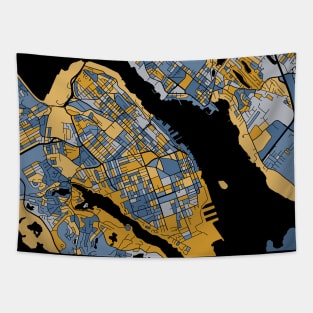 Halifax Map Pattern in Blue & Gold Tapestry