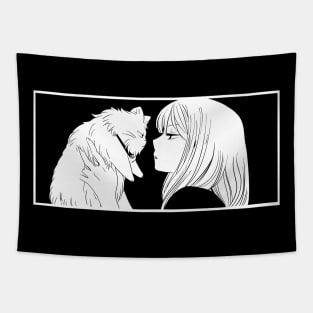 Anime girl and cat Tapestry