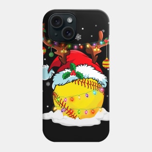 Reindeer Santa Hat Softball Christmas Lights Xmas Phone Case