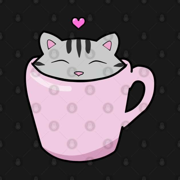 Cute grey cat with a pink heart by Purrfect