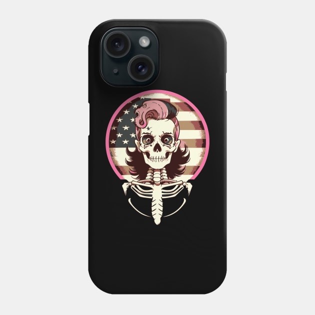 Funny Retro Patriotic Rockabilly Skeleton Phone Case by CGI Studios