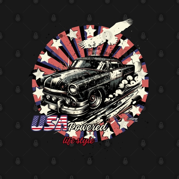 USA Powered Vintage Classic American Muscle Car - Hot Rod and Rat Rod Rockabilly Retro Collection by LollipopINC