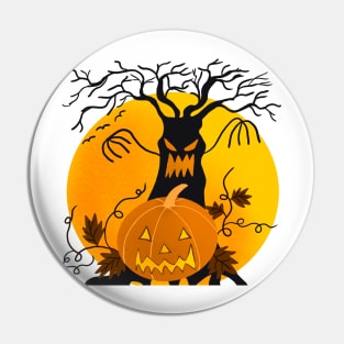 Spooky Pumpkin Face Halloween Autumn Scary Monster Tree Pin