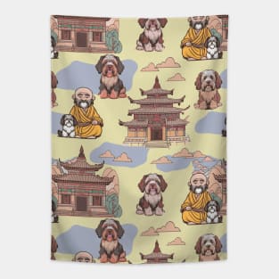 Tibetan terrier and monk Tapestry