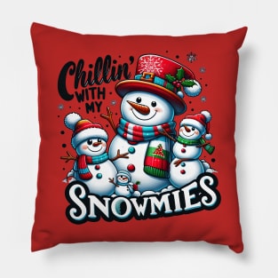 Chillin' With My Snowmies Snowman Christmas Design Pillow