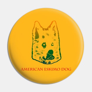 The american eskimo dog head is Violet, Green, Orange Pin