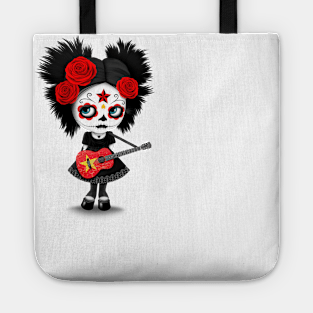 Sugar Skull Girl Playing Vietnamese Flag Guitar Tote