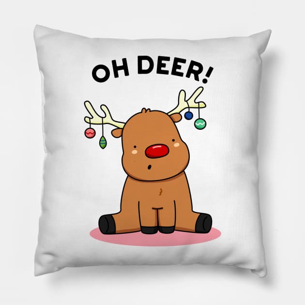 Oh Deer Cute Christmas Reindeer Pun Pillow by punnybone