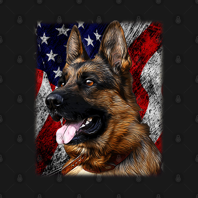 Discover Patriotic German Shepherd Illustration - German Shephard & American Flag USA Dog Puppy - German Shepherd - T-Shirt