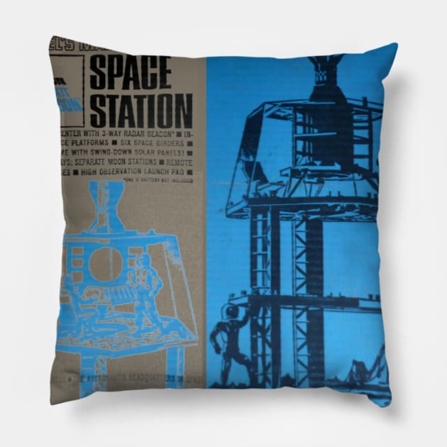 Major Matt Mason - SPACE STATION - Distressed, Authentic Pillow by offsetvinylfilm