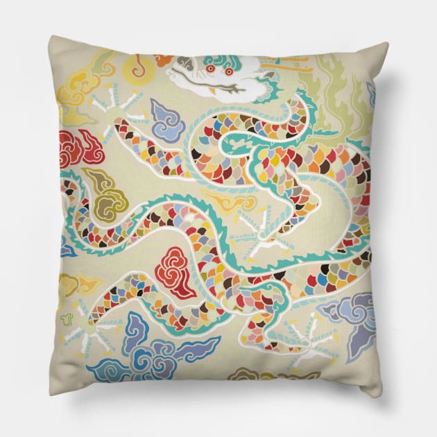 colorful dragon Pillow by justduick