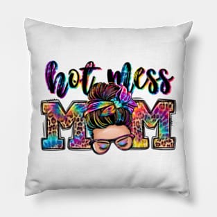 Hot mess mom png, leopard png, rainbow leopard Pillow