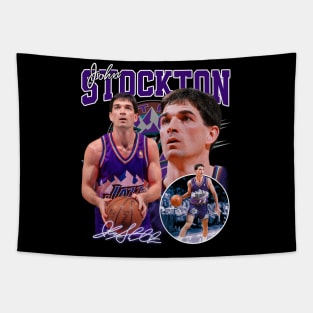 John Stockton Utah Basketball Legend Signature Vintage Retro 80s 90s Bootleg Rap Style Tapestry