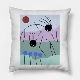 Kids Picking Flowers Stick Figure Pillow