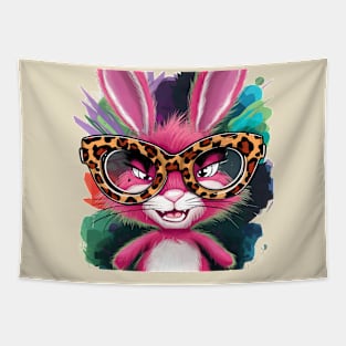 Pink bunny with leopard glass Tapestry