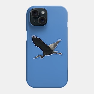 Great Blue Heron Flying Past the Clouds Above Trojan Pond Phone Case