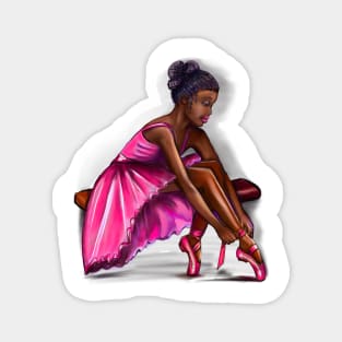 ballerina getting ready to dance, lacing her ballet shoes - brown skin ballerina. Top 10 Best ballerina gifts. Top 10 gifts for black women Magnet