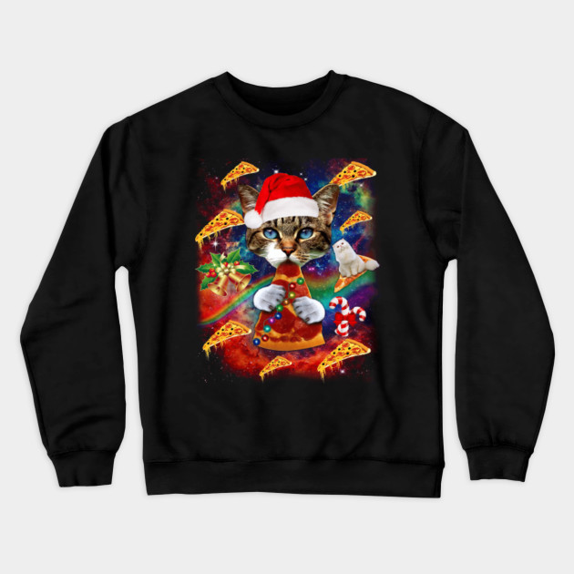 Santa Cat Riding Pizza Christmas Shirt Galaxy Gift Cat Lover