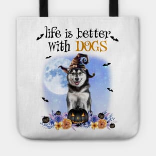 Husky Witch Hat Life Is Better With Dogs Halloween Tote