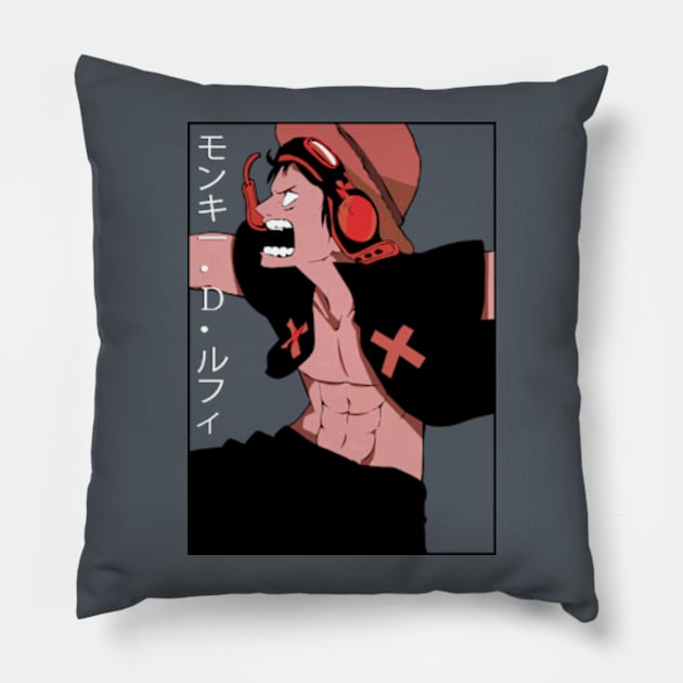 Luffy D Monkey (One Piece) Pillow by animatee