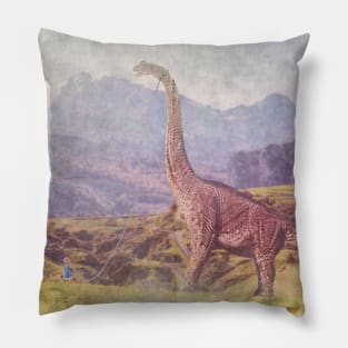 Taking Her Dinosaur For A Walk Pillow