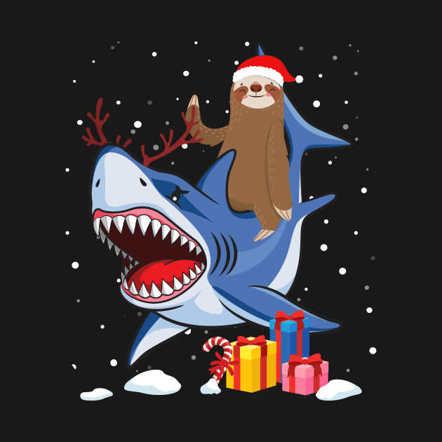 Santa Sloth Riding a Shark Reindeer-Sloth Christmas Gift by maximel19722