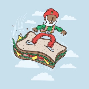 Sinbad Surfs the Seven Skies, on a Sandwich. I Don't know Why T-Shirt