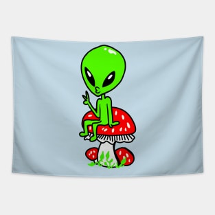 Alien Sitting on a Mushroom Rad Illustration Tapestry