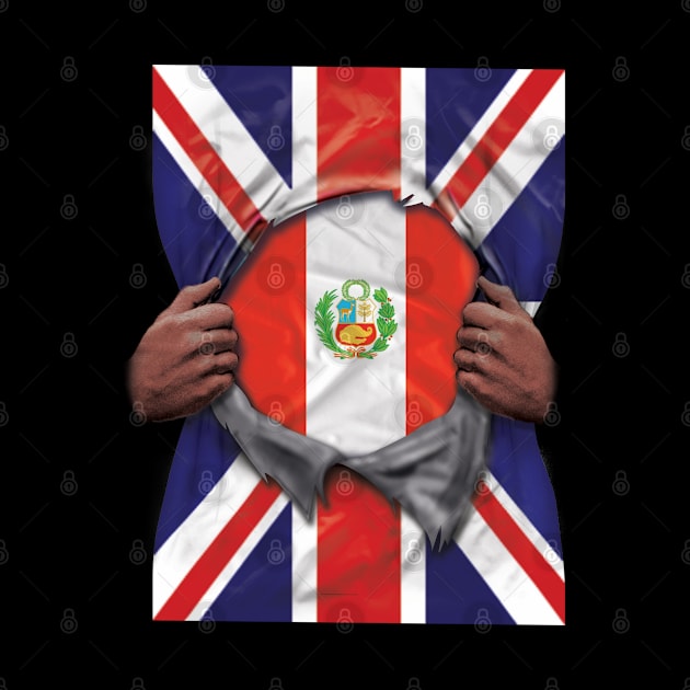 Peru Flag Great Britain Flag Ripped - Gift for Peruvian From Peru by Country Flags