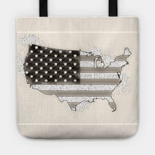 Vintage USA Map with American Flag Black and White sketch drawing Tote