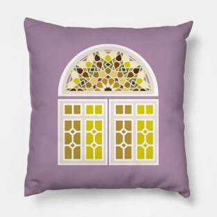 Yemeni Window Stained Glass Qamariyah Olive Green design Pillow