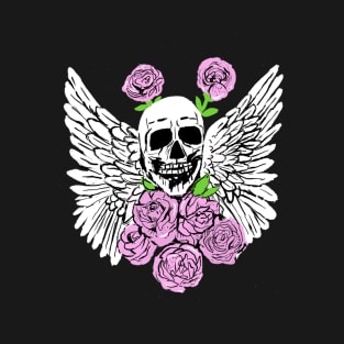 Skull, Wings & Roses, Grunge Rocker Art T-Shirt