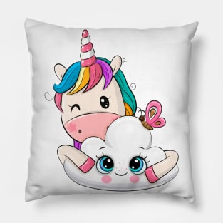 Unicorn with cloud Pillow