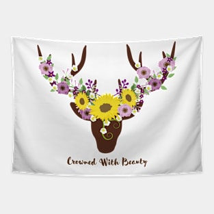 Crowned With Beauty Deer Antler Sunflower Tapestry
