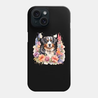 A bernese mountain dog decorated with beautiful watercolor flowers Phone Case