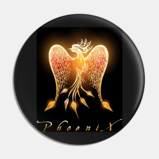 Burning Phoenix Bird on Black Background Pin