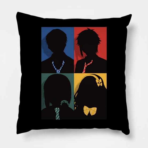 Tomo chan is a girl or Tomo-chan wa onnanoko Vintage minimalist silhouette anime design of all main characters : Tomo aizawa, Junichirou kubota, Misuzu gundou, and Carol olston Pillow by Animangapoi