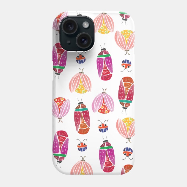 Colourful bugs in red Phone Case by Think Beyond Color